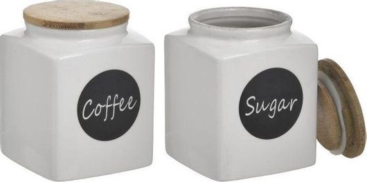 Βάζο Αποθήκευσης Inart Σετ 2τμχ Καφέ/Ζάxαρη Πορσελάνη Bamboo 750cc 10x13cm