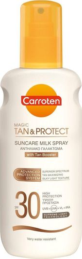 Carroten Magic Tan & Protect Milk Αδιάβροχο Αντηλιακό Λάδι Προσώπου και Σώματος SPF30 σε Spray 200ml