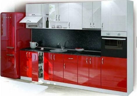 Σετ Ντουλάπια Κουζίνας Κρεμαστά & Δαπέδου Luxury 300 300x58x217cm Κόκκινο - Λευκό