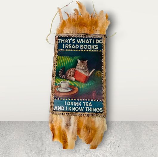 Διακοσμητική Πινακίδα Μεταλλική με Γάτα & Πουπούλα