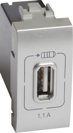 Πρίζα Ρεύματος Legrand Χωνευτή με 1xUSB Στοιχείου Αλουμινίου Tech Ασημί