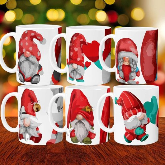 Σετ Χριστουγεννιάτικες Κούπες Κεραμικές "Christmas Gnomes" 6τμχ