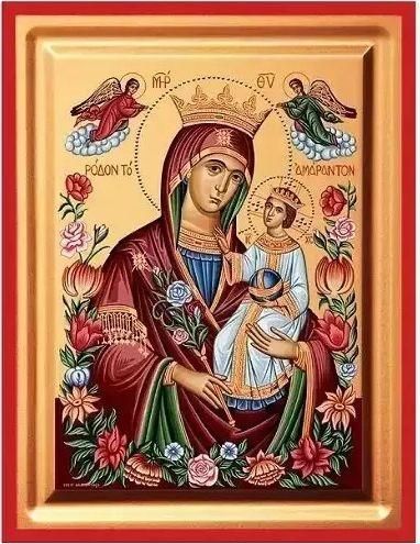 Εικόνα Παναγία Ρόδον Αμάραντον Ξύλινη 24x30cm
