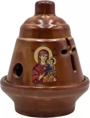 Καντήλι Κεραμικό Καμπανάκι Θεομήτωρ 11x14cm Καφέ