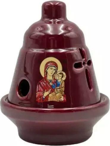 Καντήλι Κεραμικό Καμπανάκι Θεομήτωρ 11x14cm Μπορντό