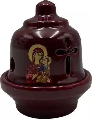 Καντήλι Φαναράκι Θεομήτωρ Κεραμικό 11.5x13.5cm Μπορντό