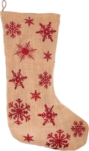 Χριστουγεννιάτικη Διακοσμητική Μπότα Λινάτσα Χιονονιφάδες Glitter 31x52cm