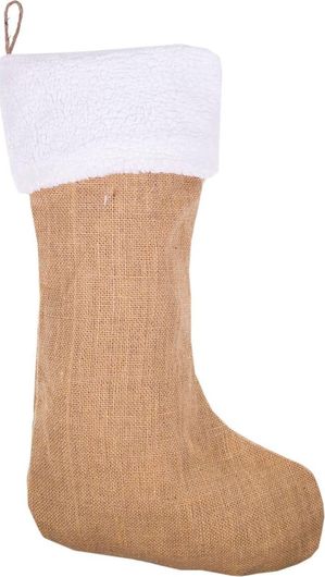 Χριστουγεννιάτικη Διακοσμητική Μπότα Λινάτσα Μπεζ Λευκό Γούνα 32x52cm