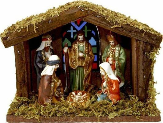 Φάτνη Μικρού Μεγέθους Ξύλινη με 6 Φιγούρες 20x15cm Φωτιζόμενη