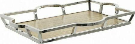 Διακοσμητικός Δίσκος Inart Inox με Ξύλινη Επιφάνεια 46x32x5cm