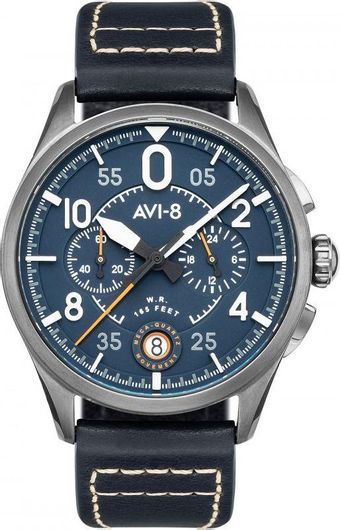 Ανδρικό Ρολόι AVI-8 AV-4089-04 με Δερμάτινο Λουράκι Μπλε