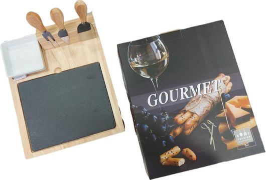 Πλατώ Σερβιρίσματος Gourmet Πέτρινο Πλατό με 3 Μαχαίρια Τυριού Και Μπολ Πορσελάνης