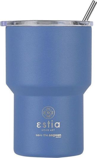 Θερμός Estia Save the Aegean Mug lite Inox με Καλαμάκι 0.4lt Denim Blue