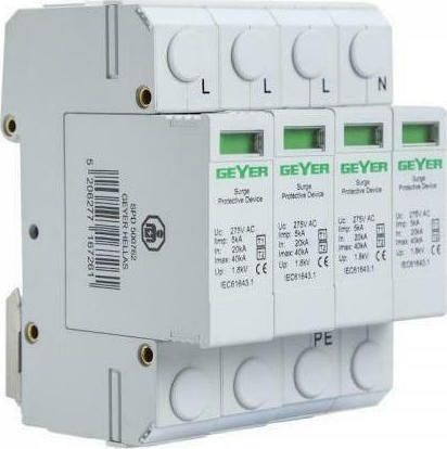 Αντικεραυνικό Πίνακα Geyer 500762 Τύπου T2 / T1 Τετραπολικό Μέγιστου Ρεύματος Εκφόρτισης 40kA 3P+Ν