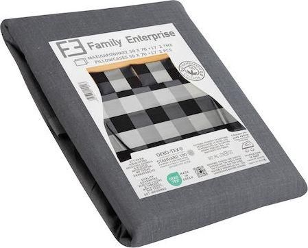 Σετ Μαξιλαροθήκες Family Enterprise 50x70+17cm 100% Βαμβακερές Σετ 2τμχ Γκρι