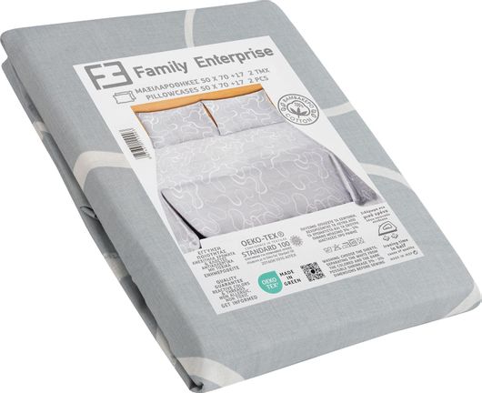 Σετ Μαξιλαροθήκες Family Enterprise 50x70+17cm 100% Βαμβακερές Εμπριμέ 2τμχ Γκρι