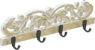 Κρεμάστρα Τοίχου Inart 3-70-536-0119 Αντικέ Ξύλινη 4 Θέσεων 40x10x6cm