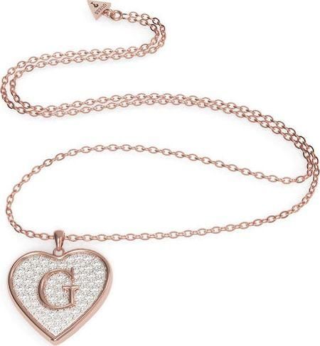 Γυναικείο Κολιέ Guess UBN79040 από Ανοξείδωτο Ατσάλι Καρδιά με Ζιργκόν Επιχρυσωμένο