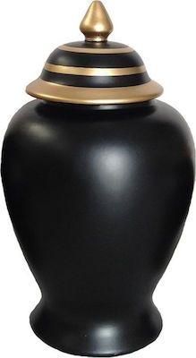 Διακοσμητικό Βάζο Inart Κεραμικό με Καπάκι 20x34cm Μαύρο / Χρυσό 