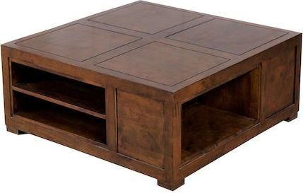 Τραπεζάκι Σαλονιού Τετράγωνο από Μασίφ Ξύλο Καφέ 100x100x38cm