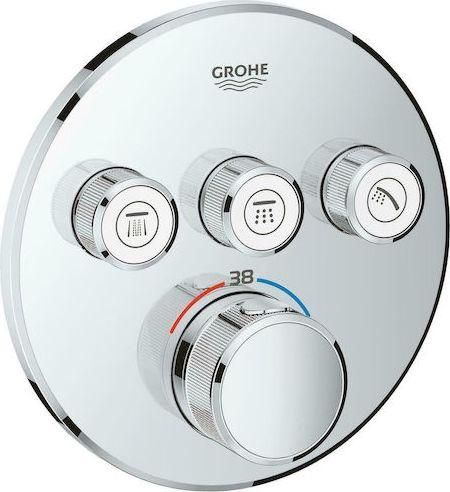 Μπαταρία Εντοιχισμού Grohe Grohtherm Smart Control για Ντουζιέρα 3 Εξόδων Inox Ασημί