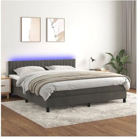Κρεβάτι vidaXL Boxspring Διπλό με Στρώμα & Ταινία LED Βελούδινο 160x200cm Γκρι