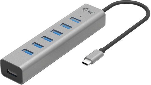 USB Hub i-tec USB 3.2 7 Θυρών με Σύνδεση USB-C & Θύρα Φόρτισης Ασημί