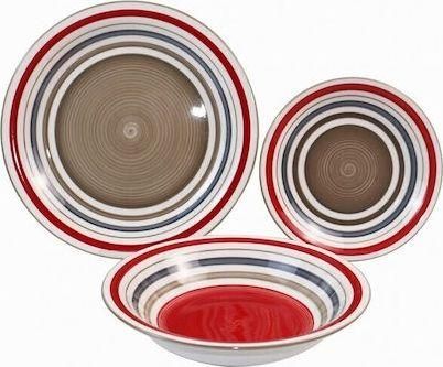 Σερβίτσιο Πιάτων με Κόκκινο Ρίγες Κεραμικό Σετ 18τμχ