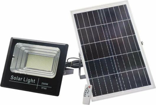 Προβολέας LED Jortan Στεγανός Ηλιακός 200W Ψυχρό Λευκό με Φωτοκύτταρο & Τηλεχειριστήριο IP66