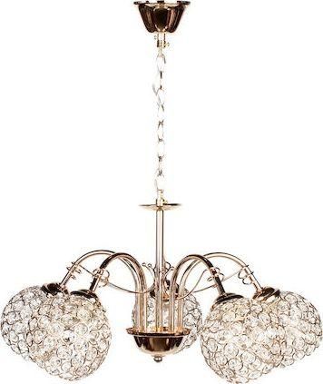 Globobox Κρεμαστό Φωτιστικό Χρυσό με Κρύσταλλα για 5 Λαμπτήρες E27 54x26εκ.