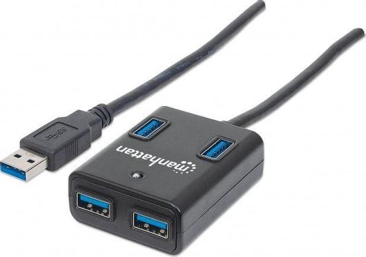 USB 3.0 Hub Manhattan IUSB3-HUB4-BK 4 Θυρών με Σύνδεση USB-A Μαύρο