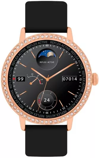 Smartwatch Reflex Active Series 7 42mm Metal Rose Gold with Strass & Leather Strap Black