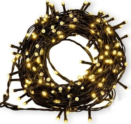 Χριστουγεννιάτικα Λαμπάκια 400 LED Θερμό Λευκό σε Σειρά με Πράσινο Καλώδιο & Προγράμματα