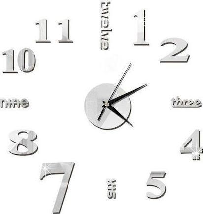 Ρολόι Τοίχου 3D DIY ZH015 3D Αυτοκόλλητο Πλαστικό 40-50cm Silver