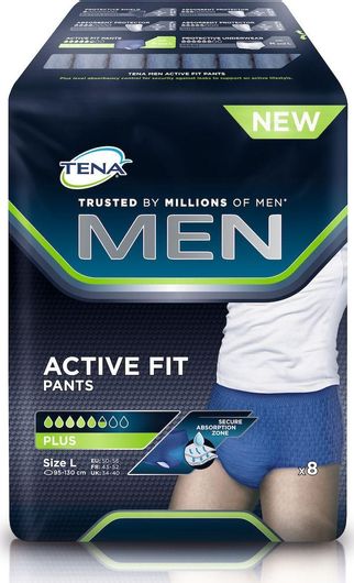 Tena Men Active Fit Plus Πάνες Βρακάκι Ακράτειας Large σε Μπλε Χρώμα 8τμχ