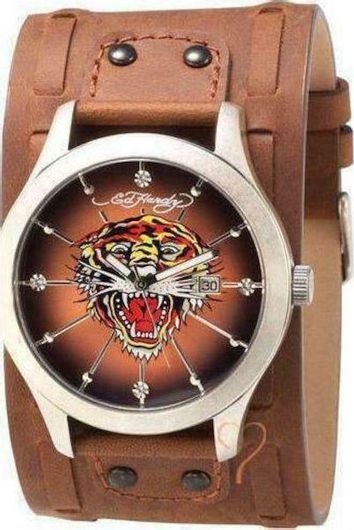 Ανδρικό Ρολόι Ed Hardy Gladiator Tiger Brown Leather Strap - GLTG Καφέ