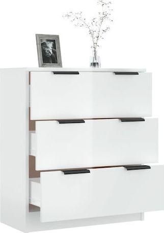 Συρταριέρα Κρεβατοκάμαρας VidaXL Ξύλινη με 3 Συρτάρια Γυαλιστερό Λευκό 60x30x70cm