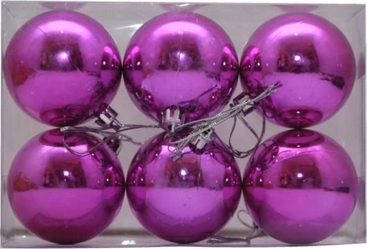 Χριστουγεννιάτικες Μπάλες Χριστακόπουλος 8cm Σετ 6τμχ Φούξια 