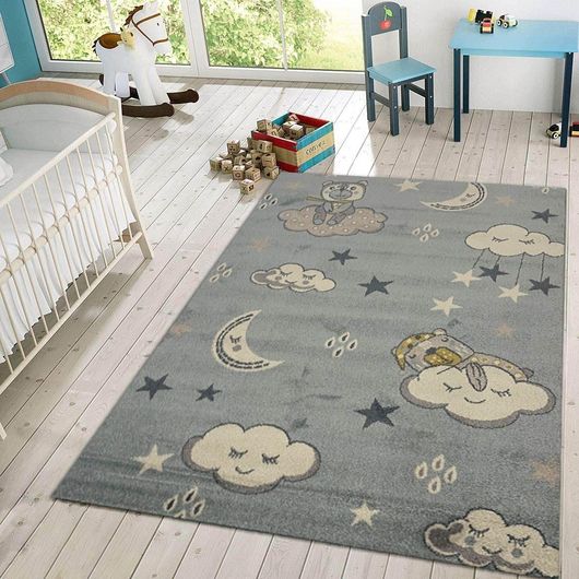Παιδικό Χαλί Lorena Canals Χειροποίητο Βαμβακερό 160x220cm Συννεφάκια Γκρι