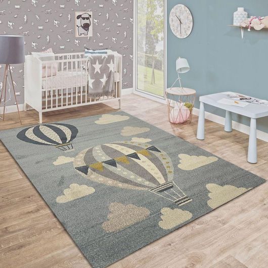 Παιδικό Χαλί Isexan Αερόστατο & Σύννεφα 160x220cm 12mm Γκρι