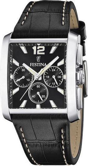 Ανδρικό Ρολόι Festina F20636 / 4 με Δερμάτινο Λουράκι Μαύρο
