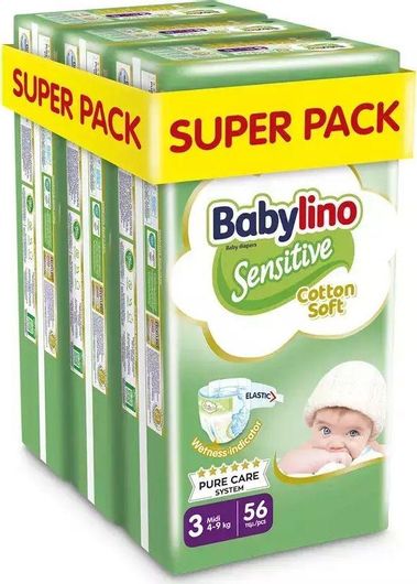 Babylino Πάνες με Αυτοκόλλητο Sensitive Cotton Soft No. 3 για 4-9kg 168τμχ