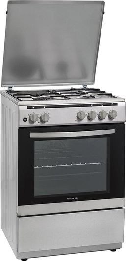 Φούρνος United UFG-60302 Κουζίνα 65lt με Εστίες Υγραερίου 60cm Inox