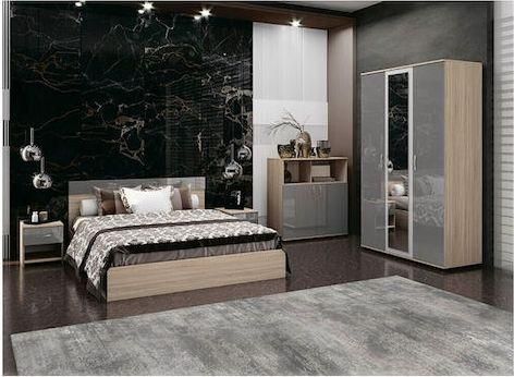 Σετ Κρεβατοκάμαρας Genomax Jenny 160x200cm 3τμχ Γυαλιστερό Sonoma / Γκρι