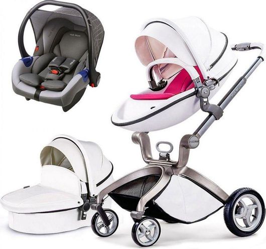 Πολυκαρότσι Μωρού Hot Mom F22 3 σε 1 Αδιάβροχο με Κάθισμα Αυτοκινήτου Λευκό