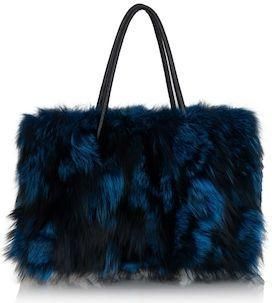 Γυναικεία Τσάντα Ώμου από Γούνα Αλεπούς Μπλε