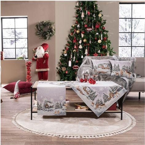 Σετ Χριστουγεννιάτικα Τραπεζομάντηλα Teoran Baden Υφασμάτινα 2τμχ Γκρι