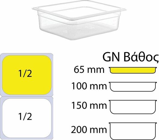 Σκεύος Gastronorm Πολυπροπυλενίου GN1 / 2 με Βάθος 65mm