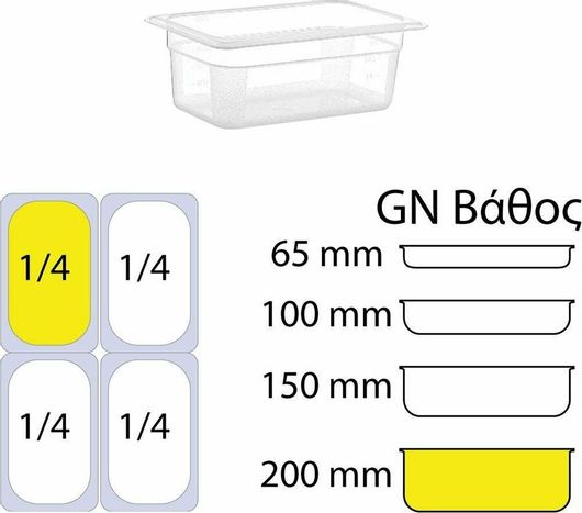 Σκεύος Gastronorm Πολυπροπυλενίου GN1 / 4 με Βάθος 200mm