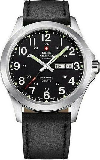 Ανδρικό Ρολόι Swiss Military by Chrono SMP36040.20 με Δερμάτινο Λουράκι Μαύρο